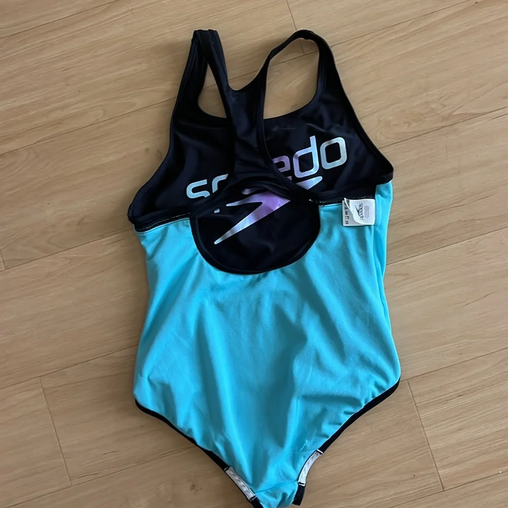 SPEEDO GIRLS PRINTED MEDALIST LOGO ONE PIECE SWIMSUIT SZ 16